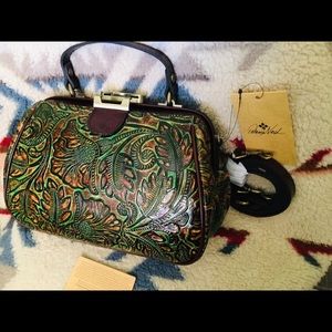 RARE!Patricia Nash Tooled Gracchi Satchel in Green
